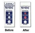WarmMark 温度标签，型号51013-51035，监控产品在运输、储存或处理过程中的温度。反应温度范围可从-18℃至37℃。这些不干胶标签直接适用于产品、包装、纸箱或大包装上。一旦反应温度达到或超过，标签便被激活而发生不可逆变色。红色显示温度的阈值外暴露经过了一个短暂，中等或长久的时间段。你一眼便能看出是否有温度阈值外暴露发生，提供质量保证的永久记录。